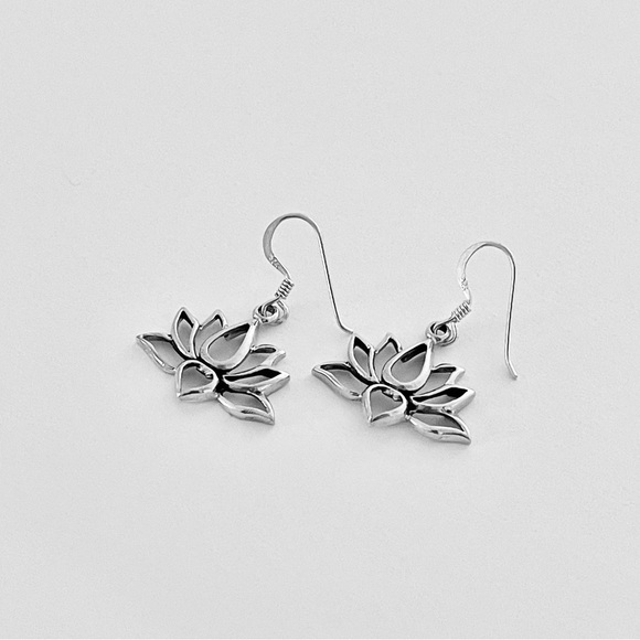 Sterling Silver Lotus Dangle Earrings, Flower Earring, Eternity Silver Earring - Picture 7 of 8